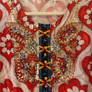 Soft Surroundings Red, White and Blue Beaded Floral Top